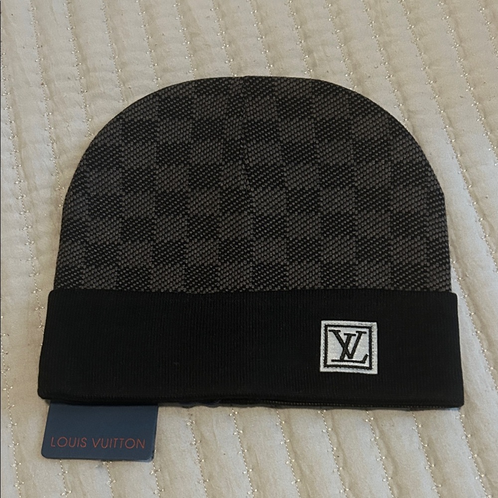 Louis Vuitton Dark gray and black Checkered‎ Knit beanie.